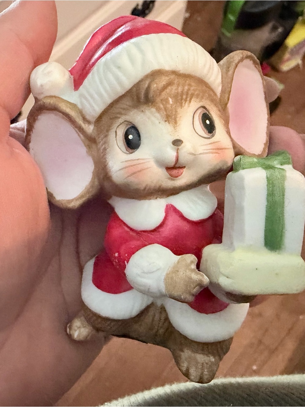 Homco Festive Mouse Figurine in Red, White, Pink and Green
